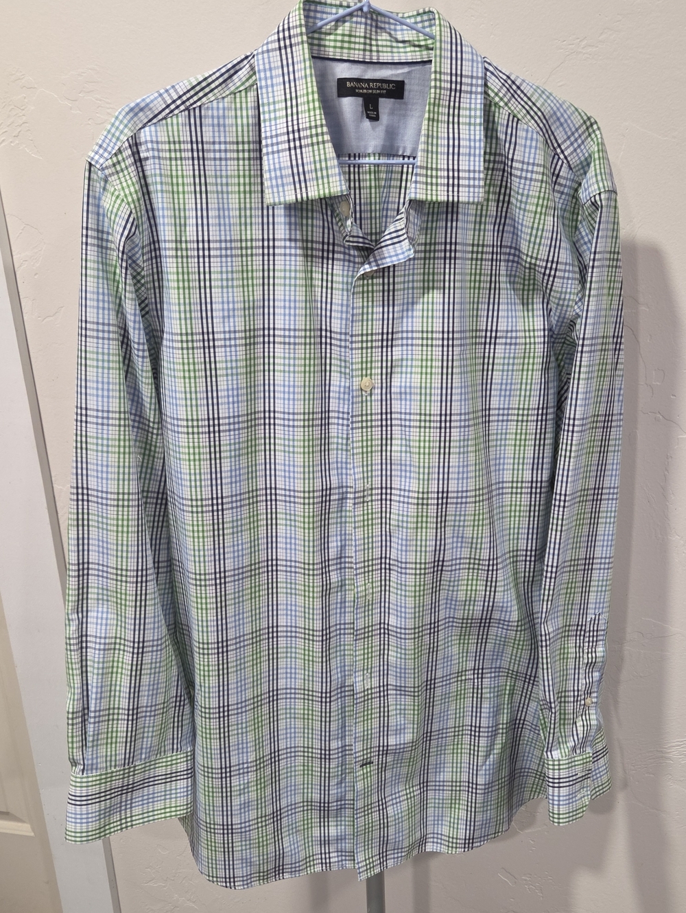 Banana Republic Blue and Green Plaid Long-Sleeve Dress Shirt